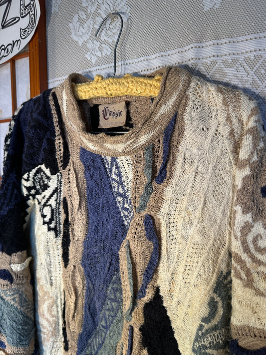COOGI Classic MEDIUM Textured Chunky Knit Sweater Biggie Sweater Linen Cotton
