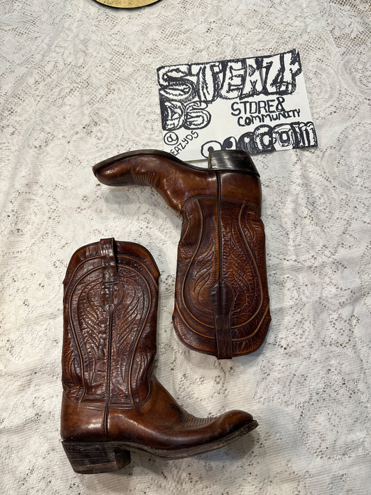 Vintage Lucchese Handmade San Antonio 2083 Brown 10D Cowboy Boots