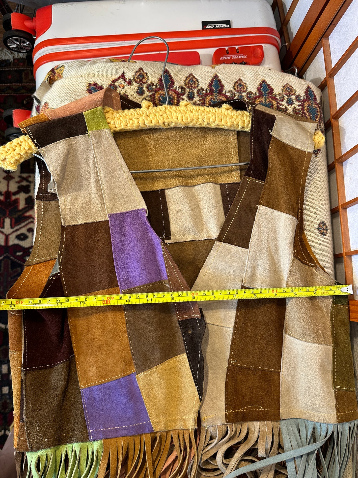 Vintage Suede Leather Patchwork Fringe Vest Small Handmade