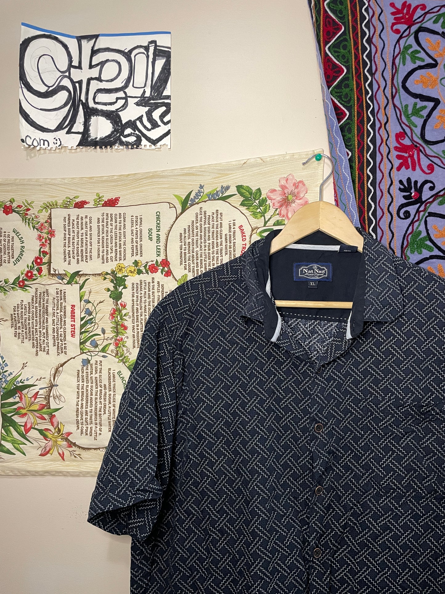 Nat Nast Shirt Men XL Button Up Silk Blend Camp Geometric