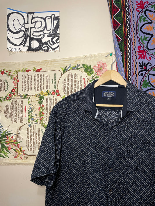 Nat Nast Shirt Men XL Button Up Silk Blend Camp Geometric