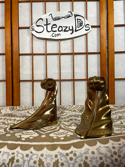Vintage Scroll Feather Bookends Brass