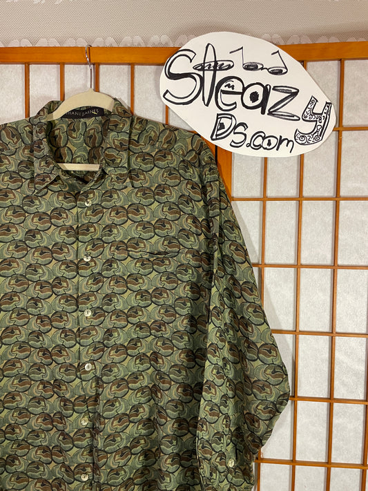 Jhane Barnes Shirt Men Large Vintage Abstract Camo