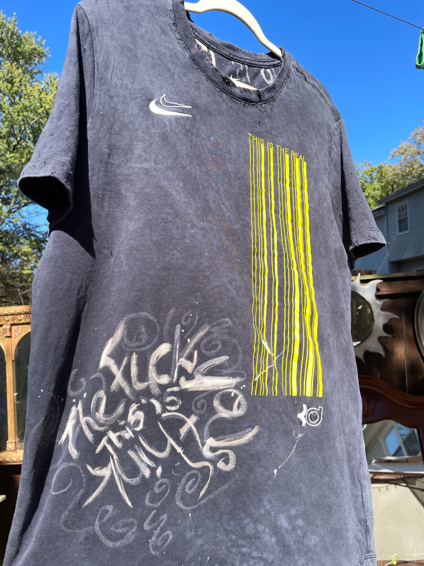 FUCK U Think This Is shirt, bleached Nike T