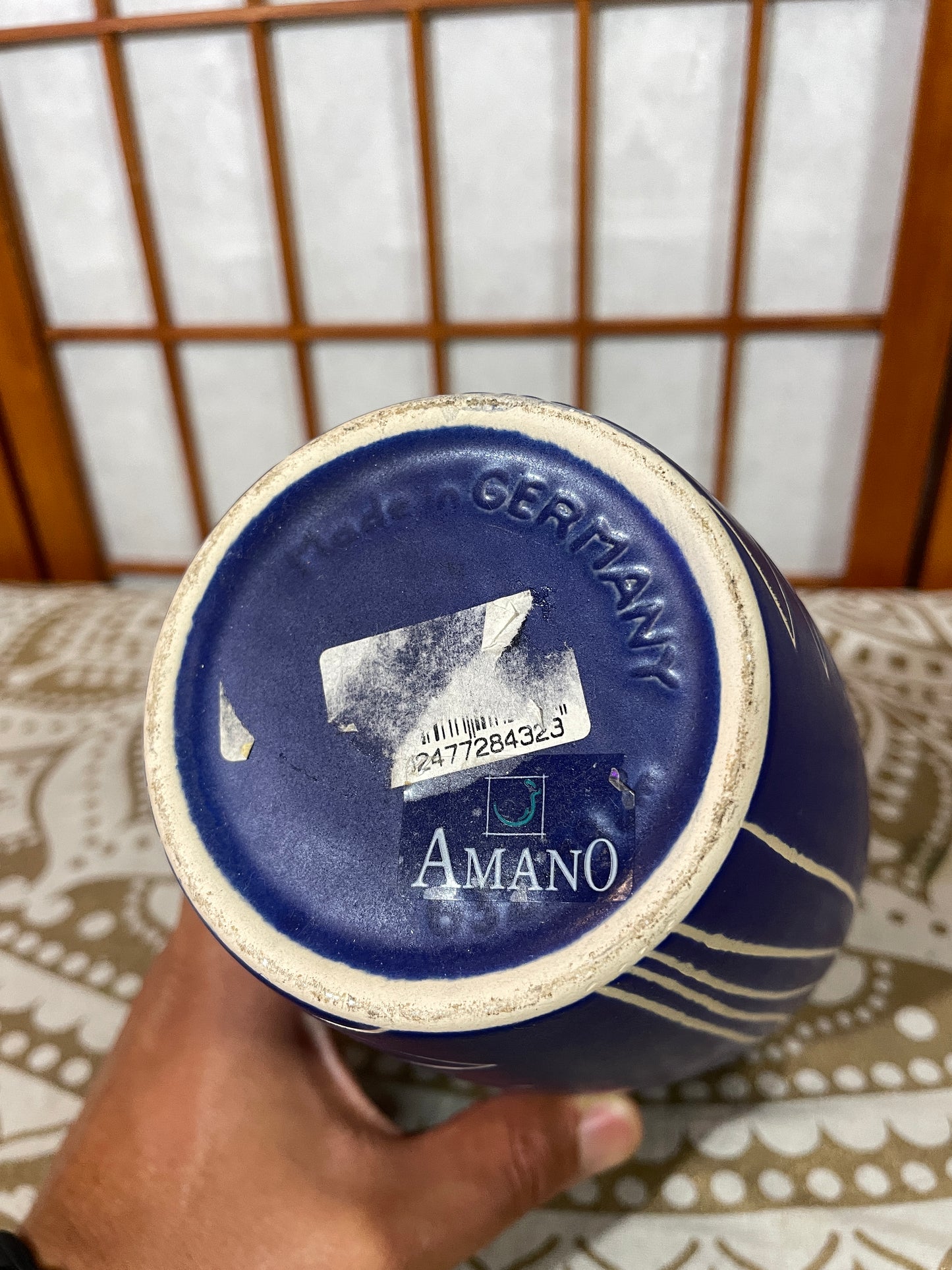 Amano Pottery Tall Vase Germany Stripe 8”