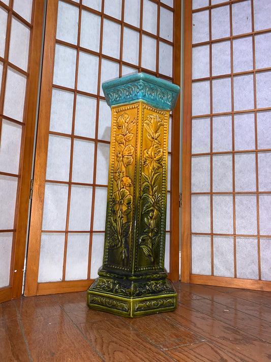 WARDLE ENGLAND PLANTER Base Multicolor MAJOLICA Earthenware Vintage Pillar