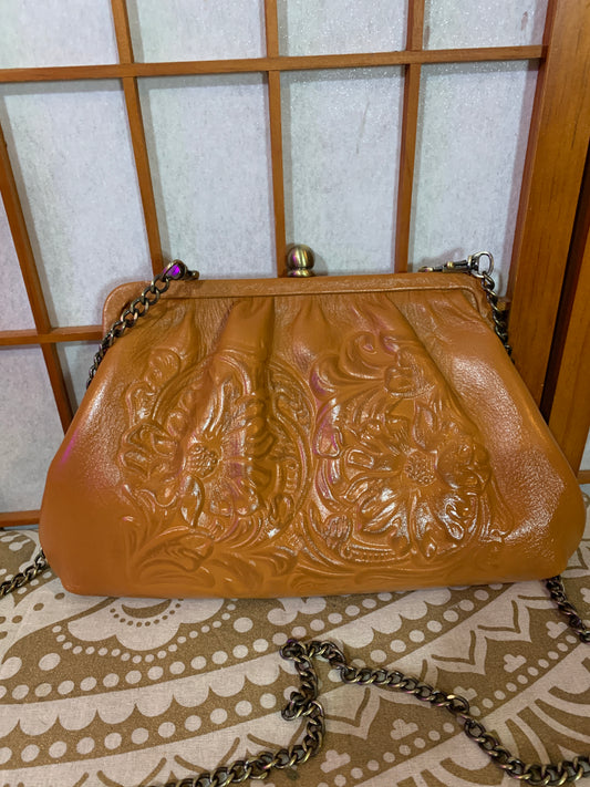 Patricia Nash Leather Crossbody clutch Kiss Lock mirror