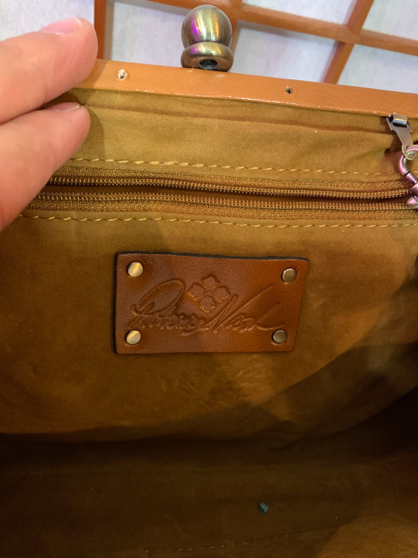 Patricia Nash Leather Crossbody clutch Kiss Lock mirror