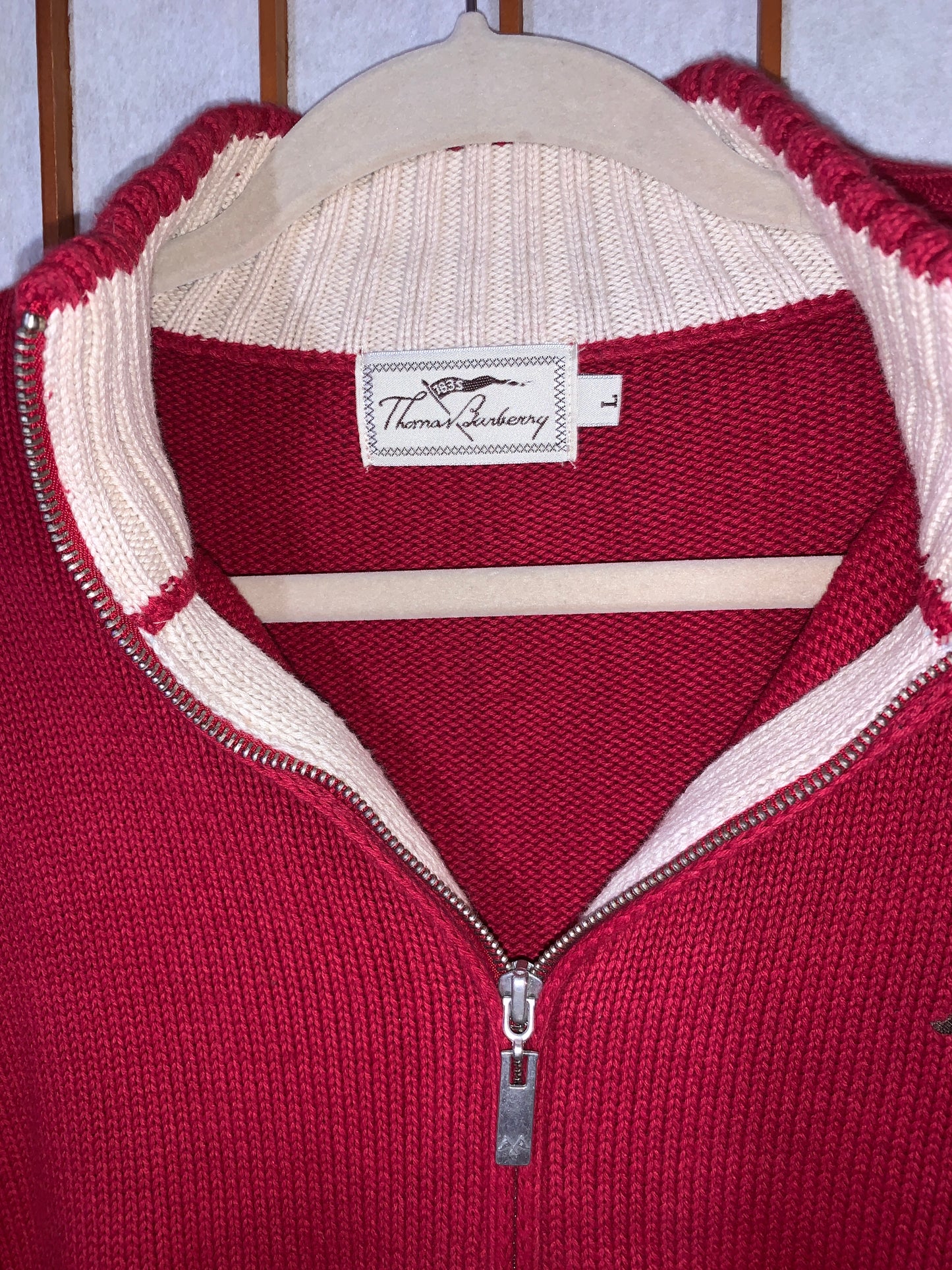 Red Burberry Half Wit Zip