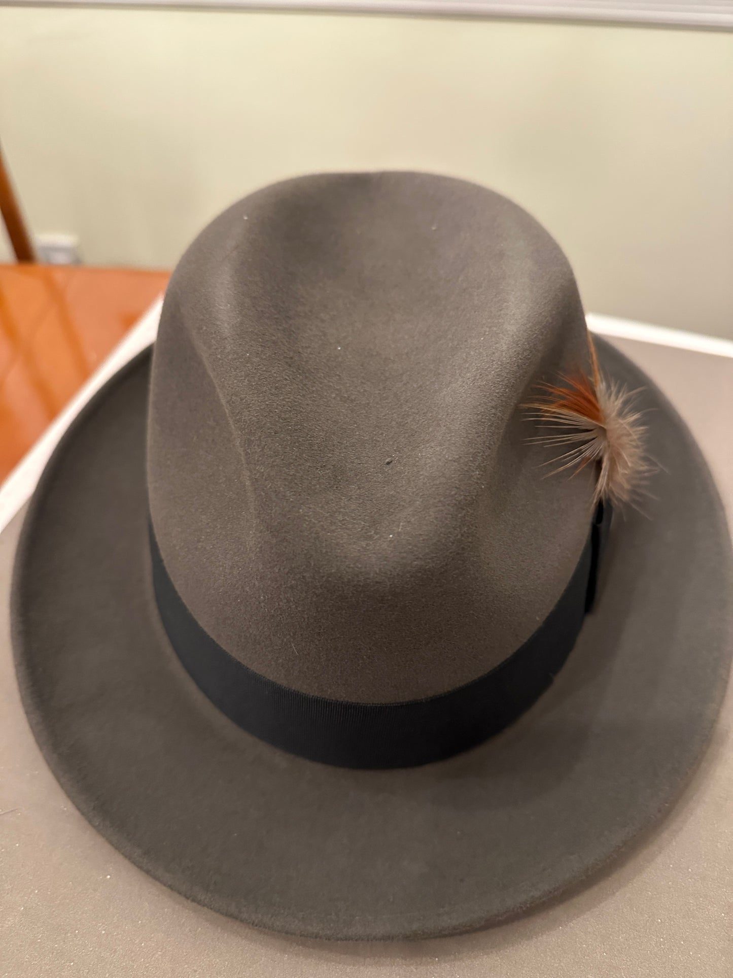 Stetson Royal Saxon Hat Beaver 7 1/2 Caribou Box Fedora Feather 60