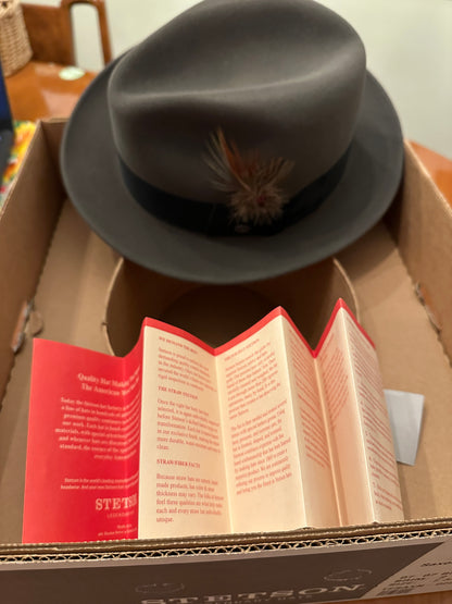 Stetson Royal Saxon Hat Beaver 7 1/2 Caribou Box Fedora Feather 60