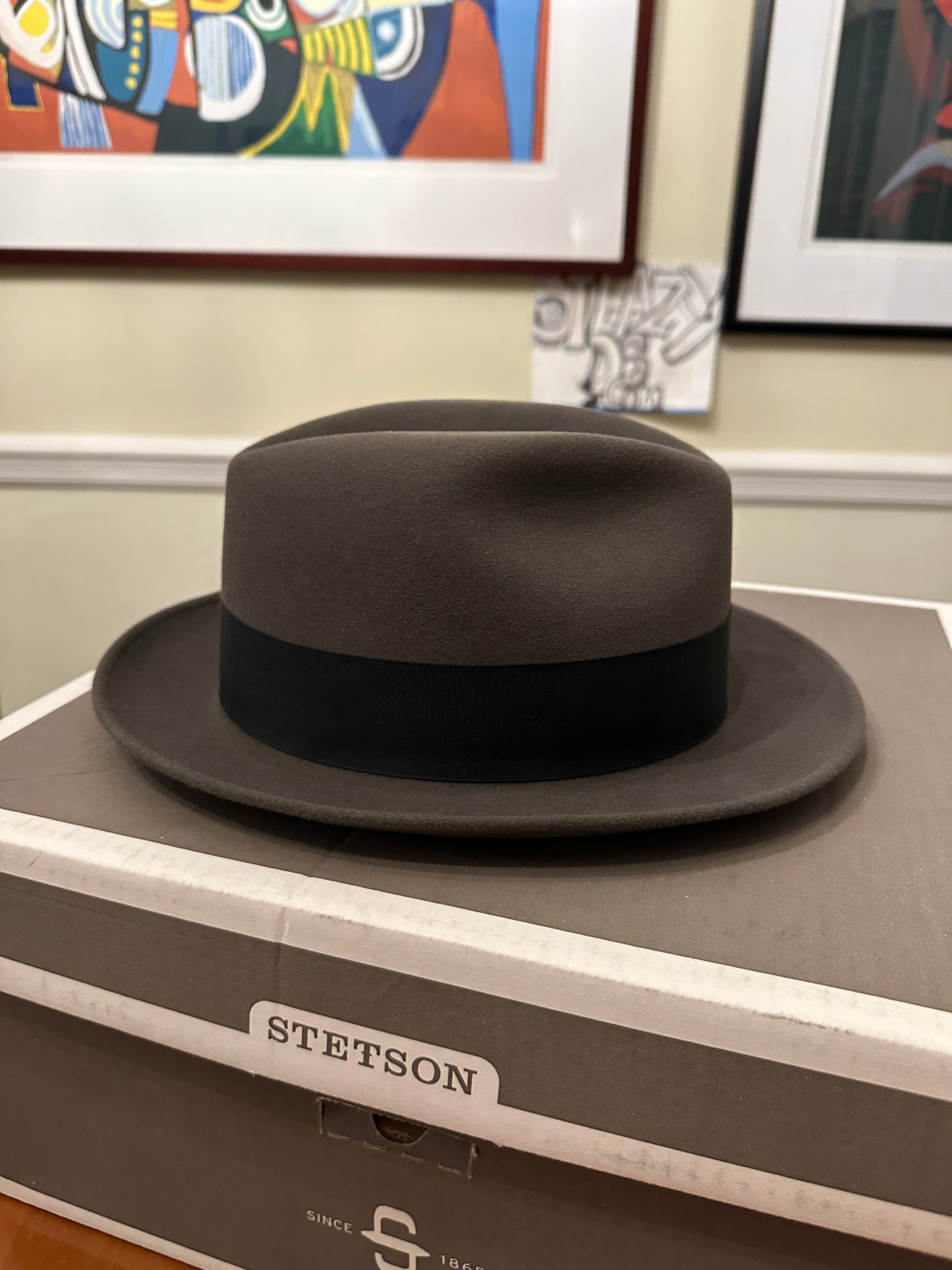 Stetson Royal Saxon Hat Beaver 7 1/2 Caribou Box Fedora Feather 60