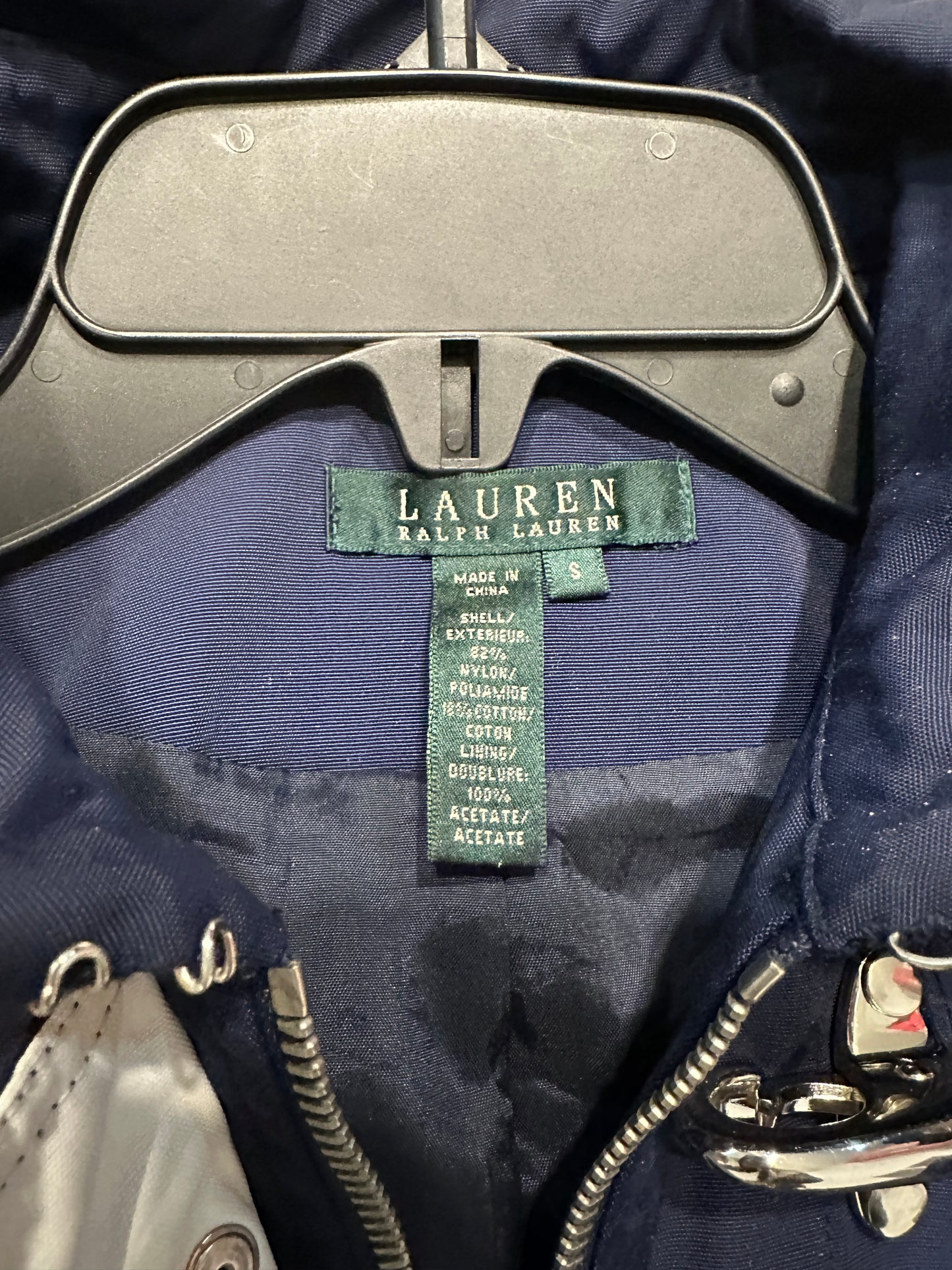 RALPH LAUREN Navy Blue Jacket Small Fireman Clasp Hook Nautical Nylon