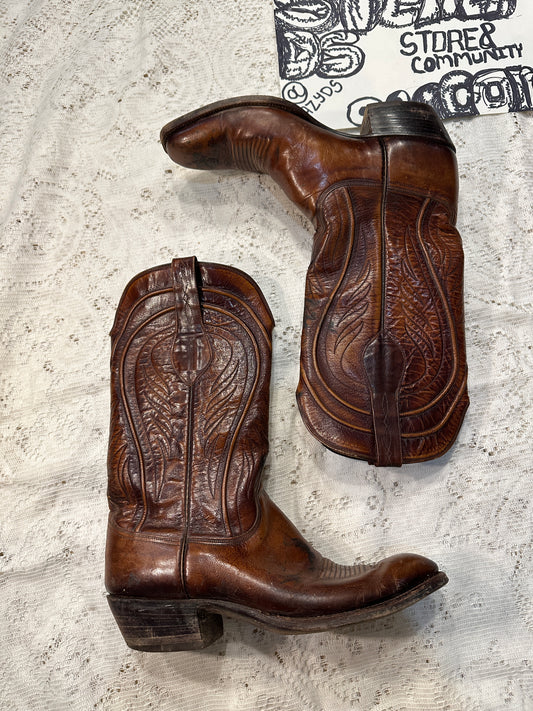 Vintage Lucchese Handmade San Antonio 2083 Brown 10D Cowboy Boots