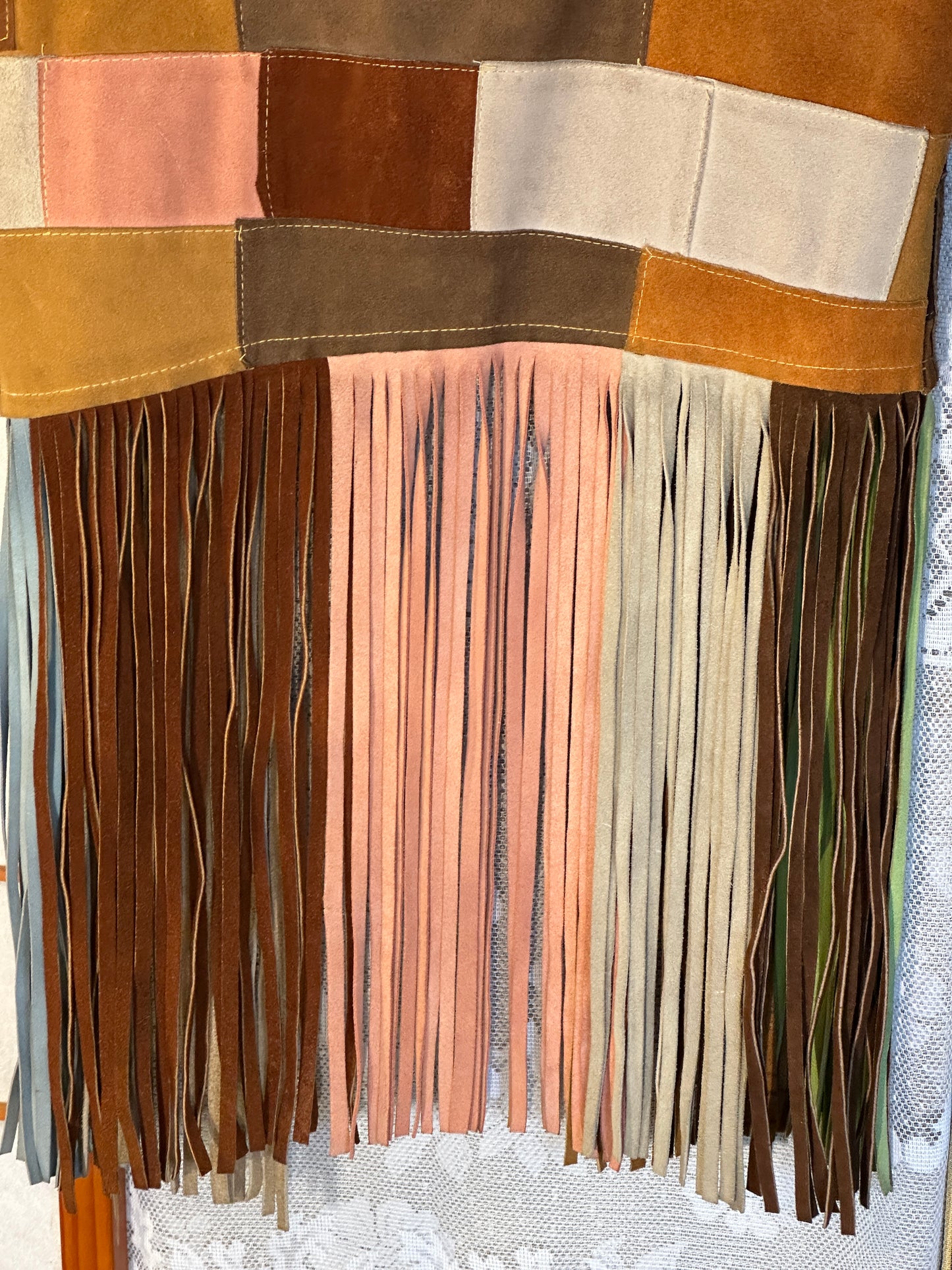 Vintage Suede Leather Patchwork Fringe Vest Small Handmade