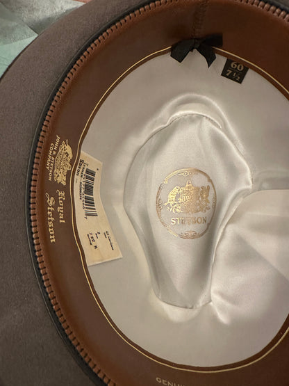 Stetson Royal Saxon Hat Beaver 7 1/2 Caribou Box Fedora 60