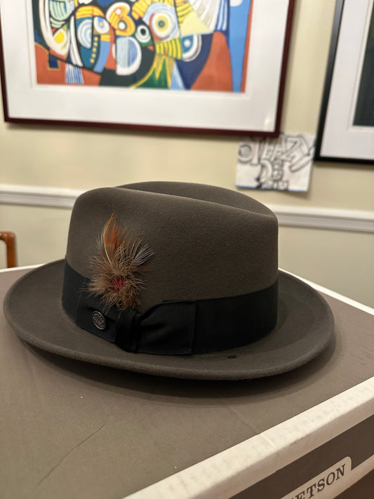 Stetson Royal Saxon Hat Beaver 7 1/2 Caribou Box Fedora Feather 60