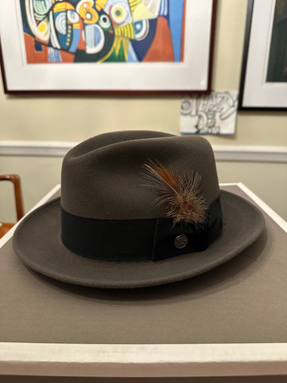 Stetson Royal Saxon Hat Beaver 7 1/2 Caribou Box Fedora Feather 60