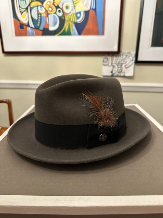 Stetson Royal Saxon Hat Beaver 7 1/2 Caribou Box Fedora Feather 60