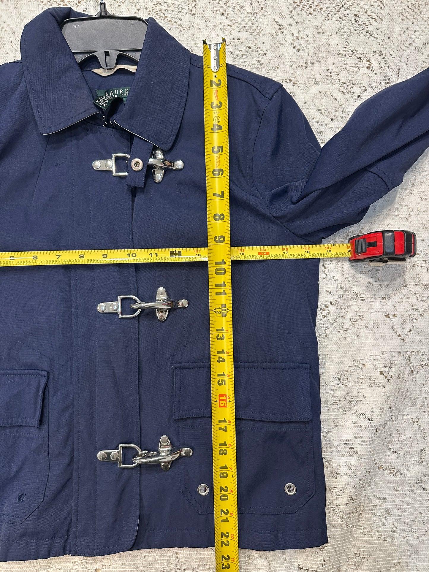 RALPH LAUREN Navy Blue Jacket Small Fireman Clasp Hook Nautical Nylon