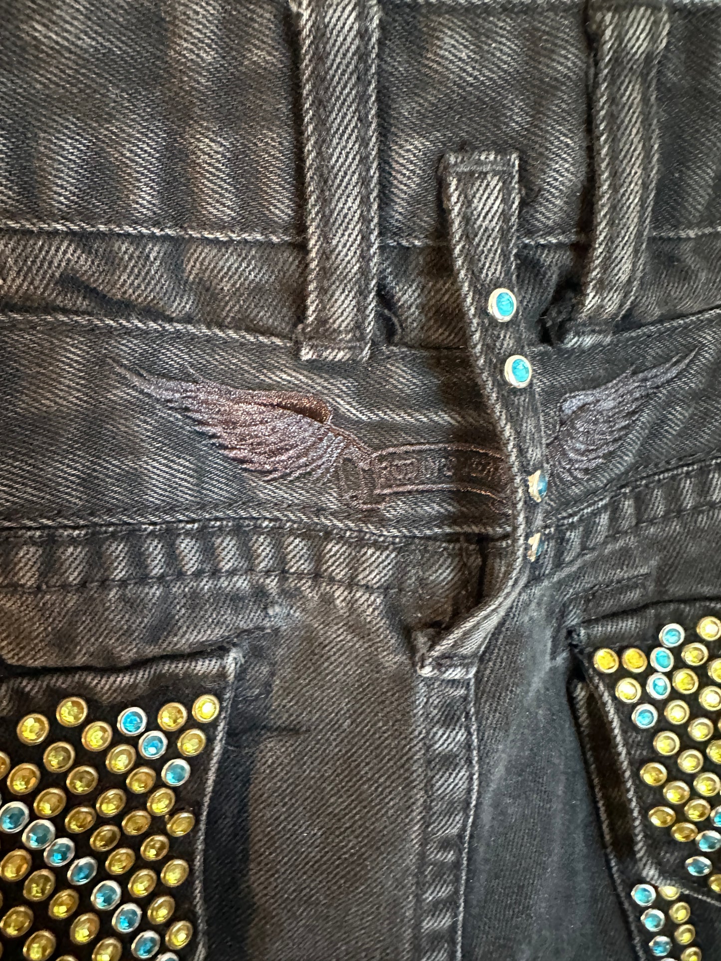 Robins Jean Jorts Studded Double Flap Pockets 38 Black USA