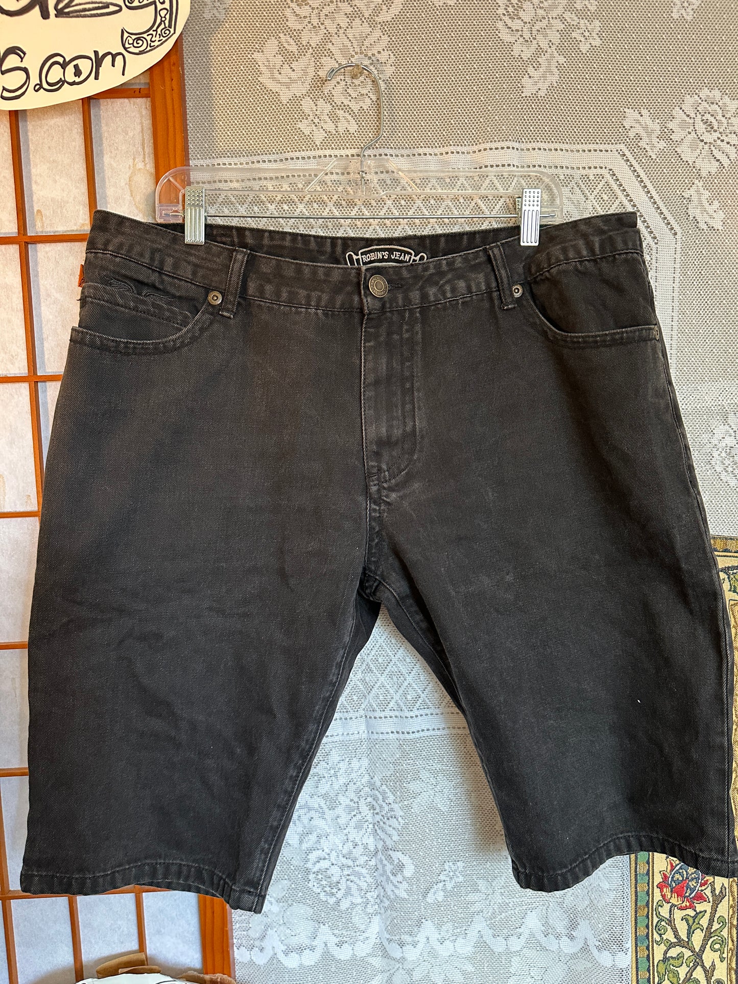 Robins Jean Jorts Studded Double Flap Pockets 38 Black USA