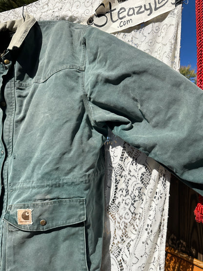 vintage Carhartt Hunter Green Chore Coat Jacket XXL USA CQ7043 1996 union fade
