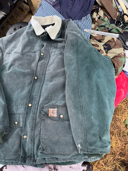 vintage Carhartt Hunter Green Chore Coat Jacket XXL USA CQ7043 1996 union fade