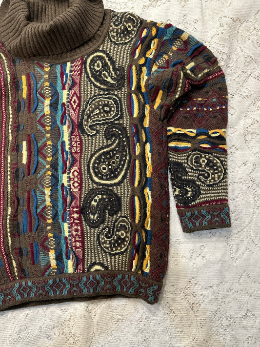 Vintage Coogi Australia Patchwork Crewneck Men Small 100% Cashmere Multicolor