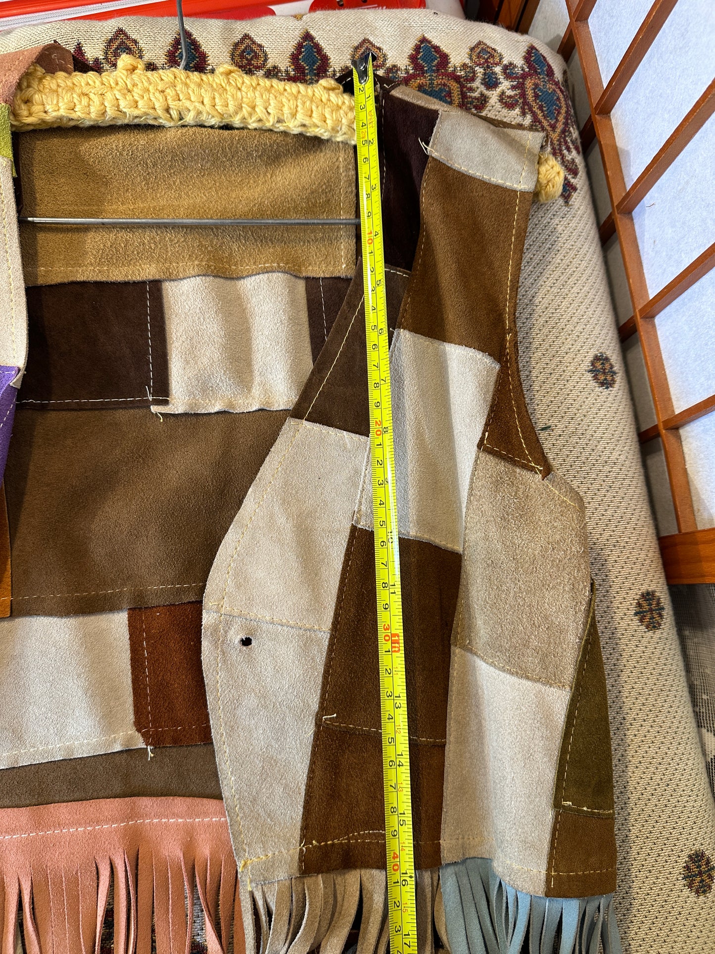 Vintage Suede Leather Patchwork Fringe Vest Small Handmade