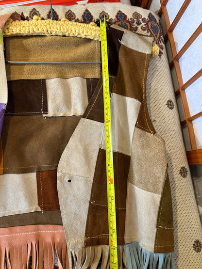 Vintage Suede Leather Patchwork Fringe Vest Small Handmade