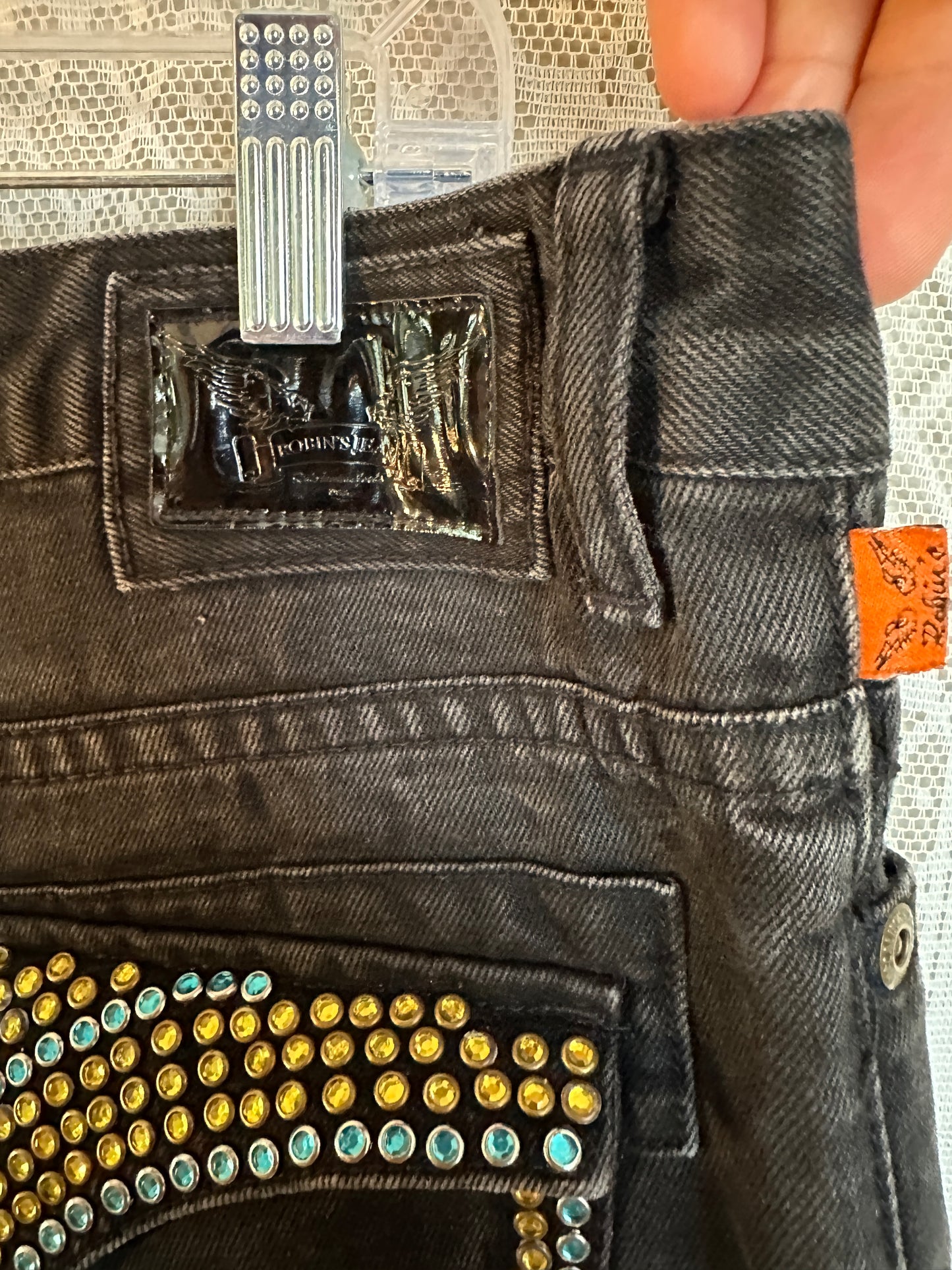 Robins Jean Jorts Studded Double Flap Pockets 38 Black USA