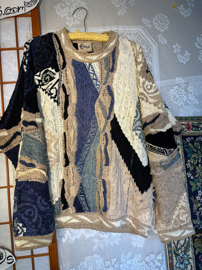 COOGI Classic MEDIUM Textured Chunky Knit Sweater Biggie Sweater Linen Cotton