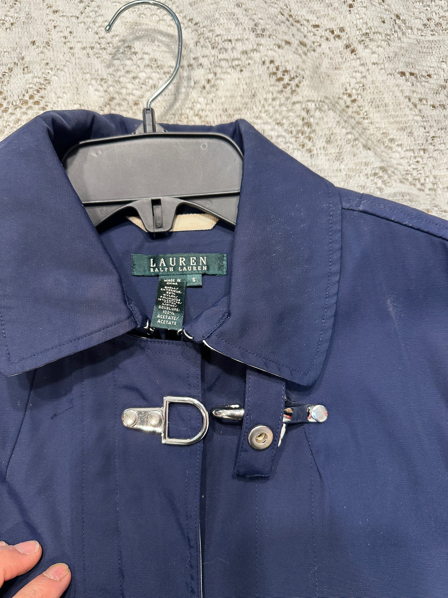 RALPH LAUREN Navy Blue Jacket Small Fireman Clasp Hook Nautical Nylon