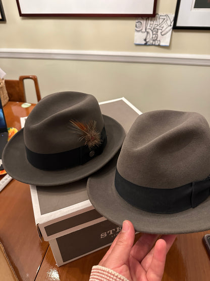 Stetson Royal Saxon Hat Beaver 7 1/2 Caribou Box Fedora Feather 60