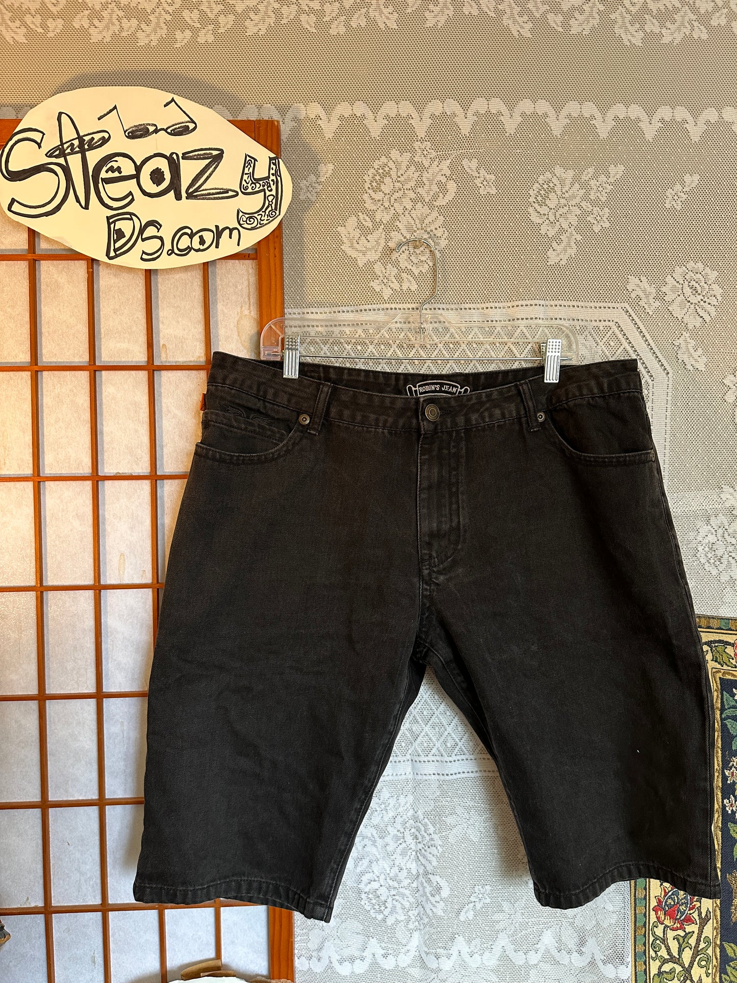 Robins Jean Jorts Studded Double Flap Pockets 38 Black USA