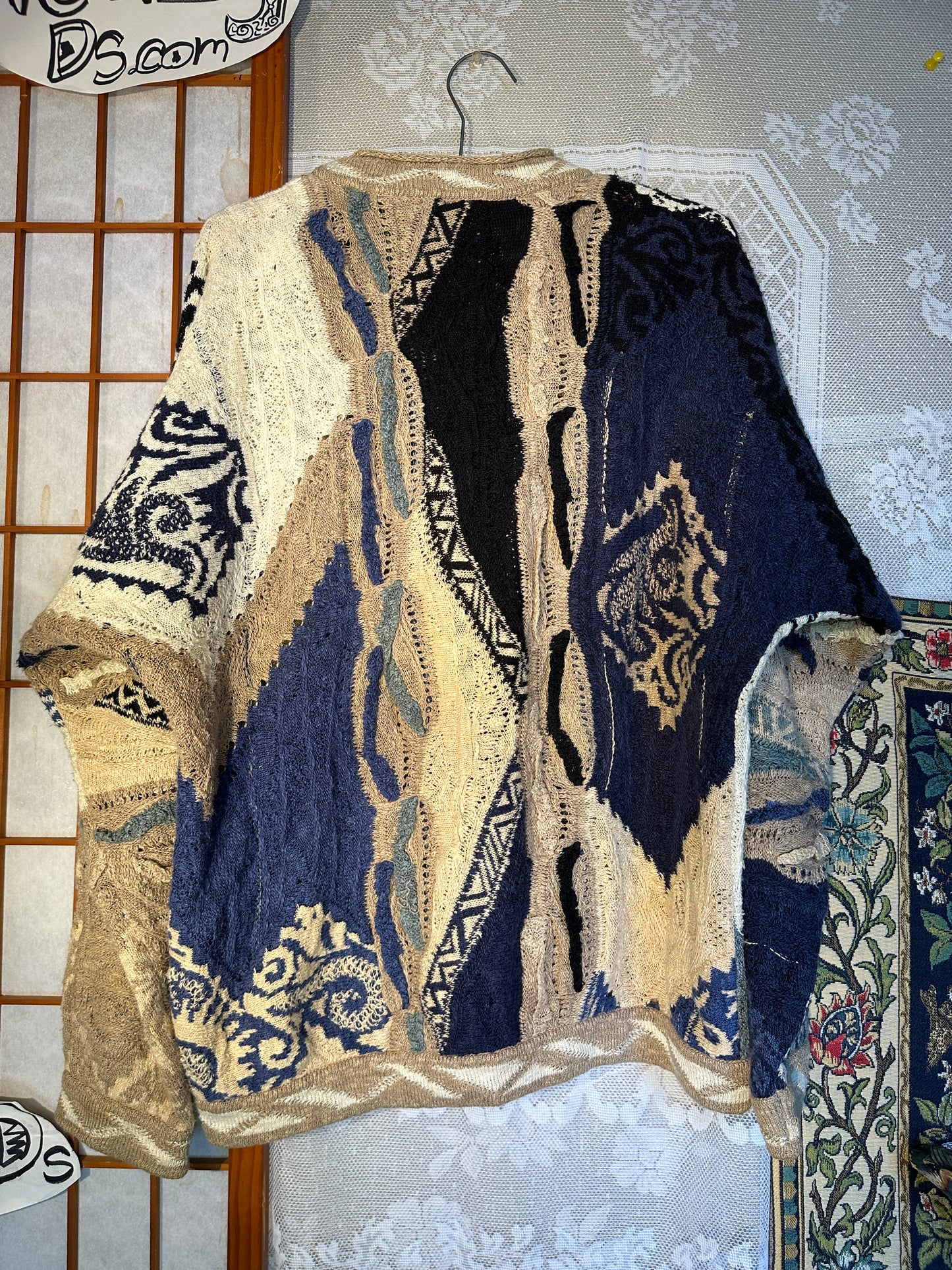 COOGI Classic MEDIUM Textured Chunky Knit Sweater Biggie Sweater Linen Cotton