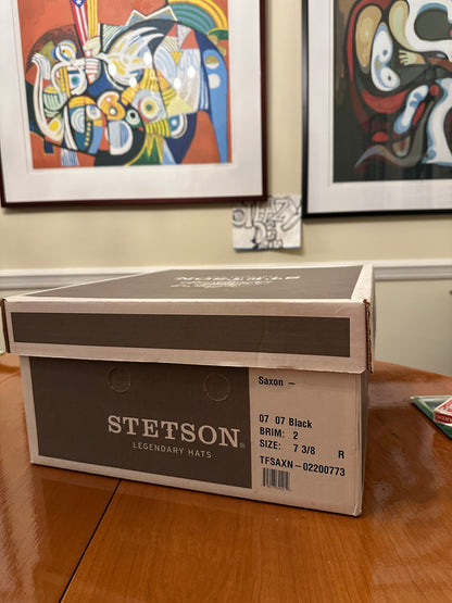 Stetson Royal Saxon Hat Beaver 7 1/2 Caribou Box Fedora Feather 60
