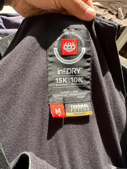 686 Hot Lap Insulated Bib Overalls Pant Infidry Snow Medium Gray Men ski M2w211