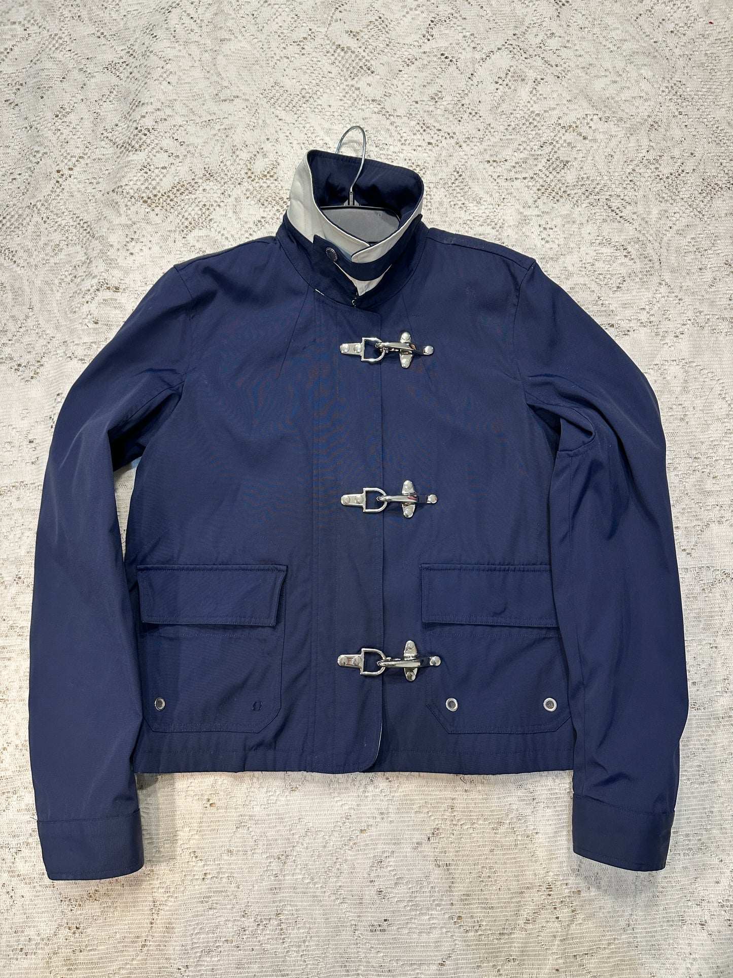 RALPH LAUREN Navy Blue Jacket Small Fireman Clasp Hook Nautical Nylon