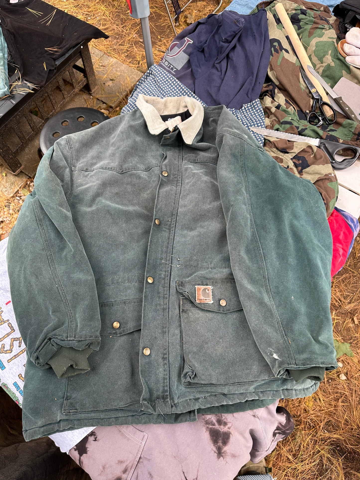 vintage Carhartt Hunter Green Chore Coat Jacket XXL USA CQ7043 1996 union fade