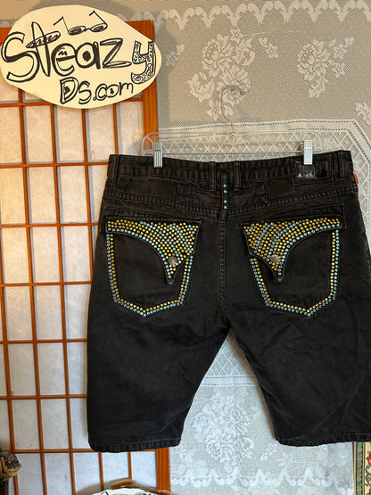 Robins Jean Jorts Studded Double Flap Pockets 38 Black USA