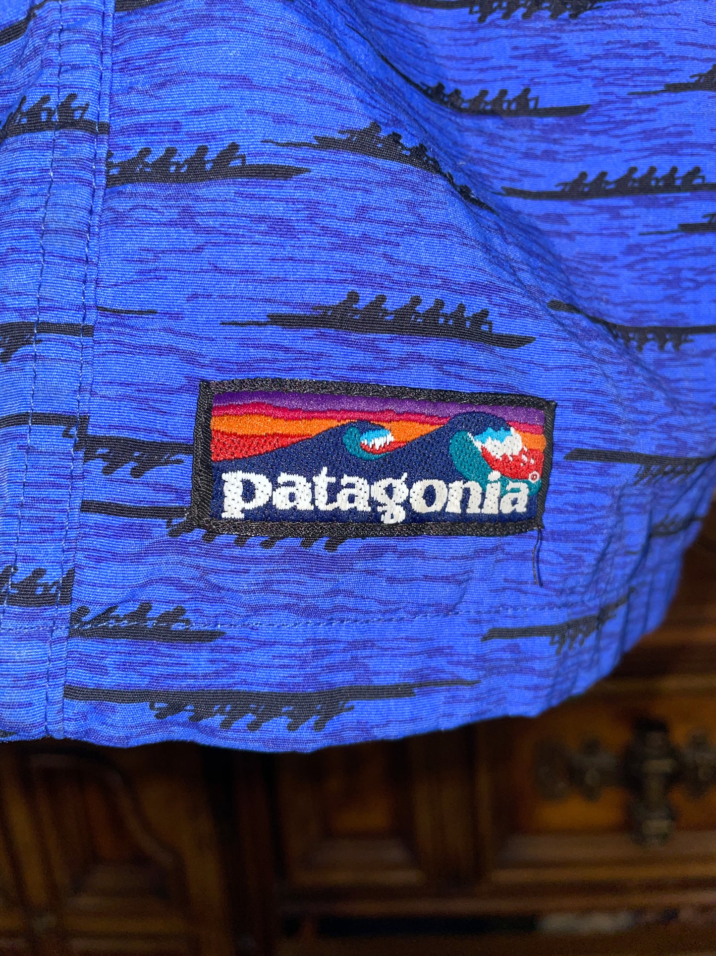 Vintage Patagonia Baggies River Shorts Belt All Over Lined Swim XL 90s Wave