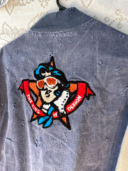 Elvis, King of Thrashing Distressed Varsity Jacket