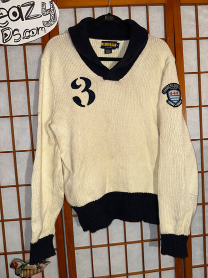 RUGBY RALPH LAUREN POLO BLUE SHAWL COLLAR SWEATER R PATCH Medium RARE VINTAGE