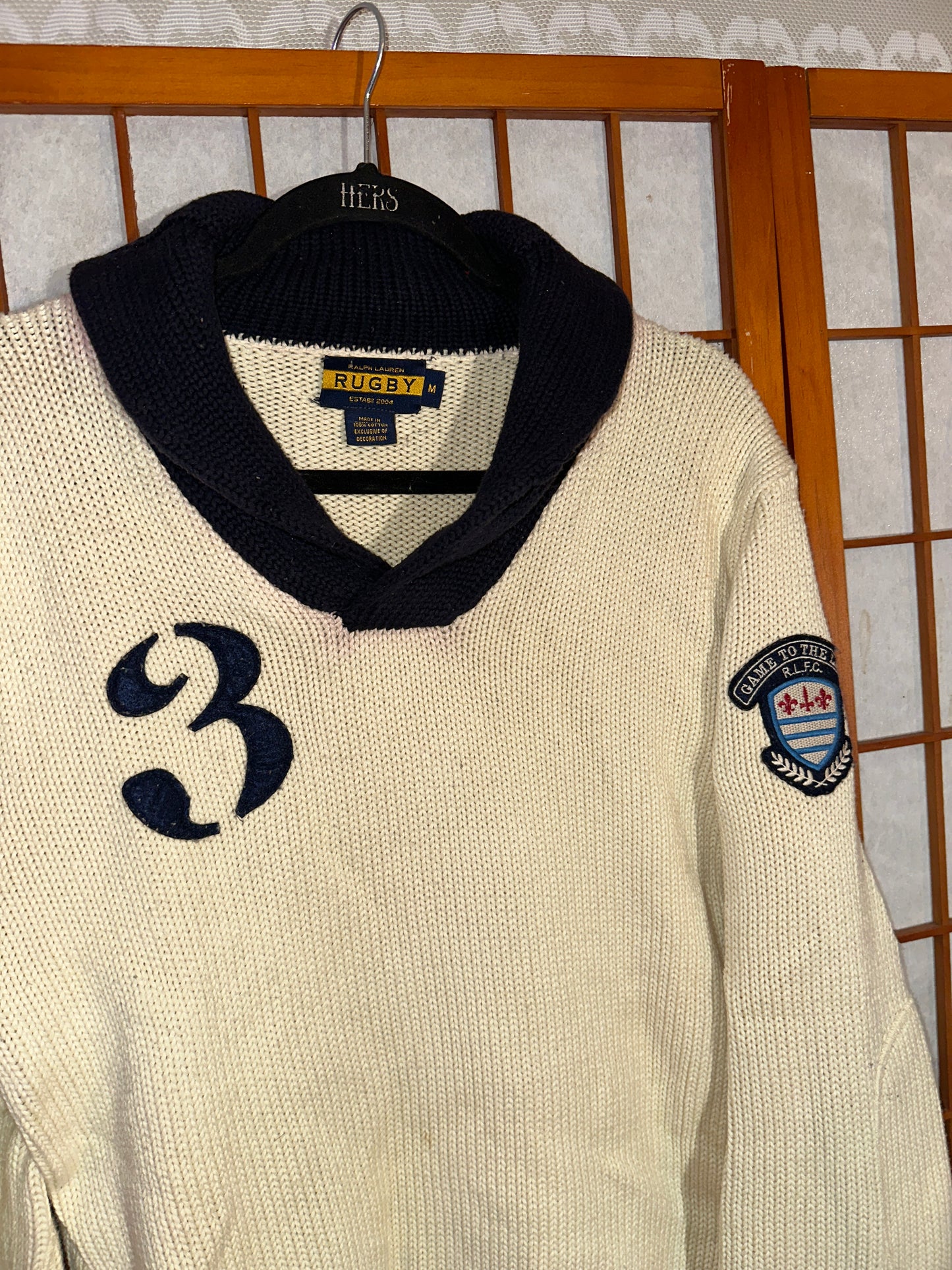 RUGBY RALPH LAUREN POLO BLUE SHAWL COLLAR SWEATER R PATCH Medium RARE VINTAGE