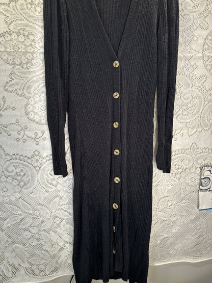 Free People Long Cardigan Duster Sweater Small Black Button