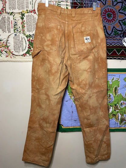 Stussy Double Knee Pants Men 29 Carpenter Canvas Tye Dye Orange