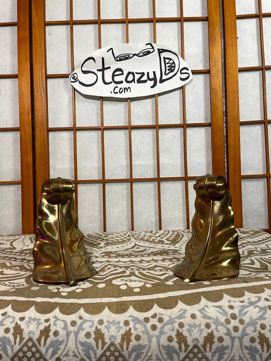 Vintage Scroll Feather Bookends Brass