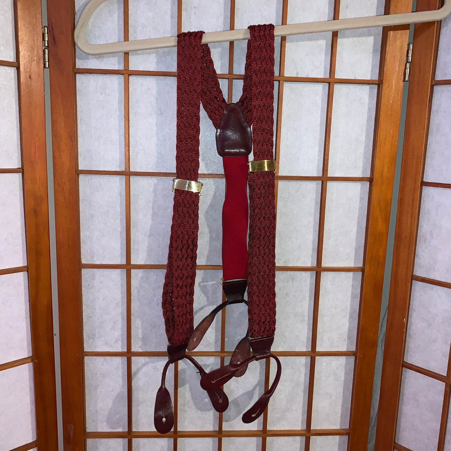 Suspenders Brass And Leather Red